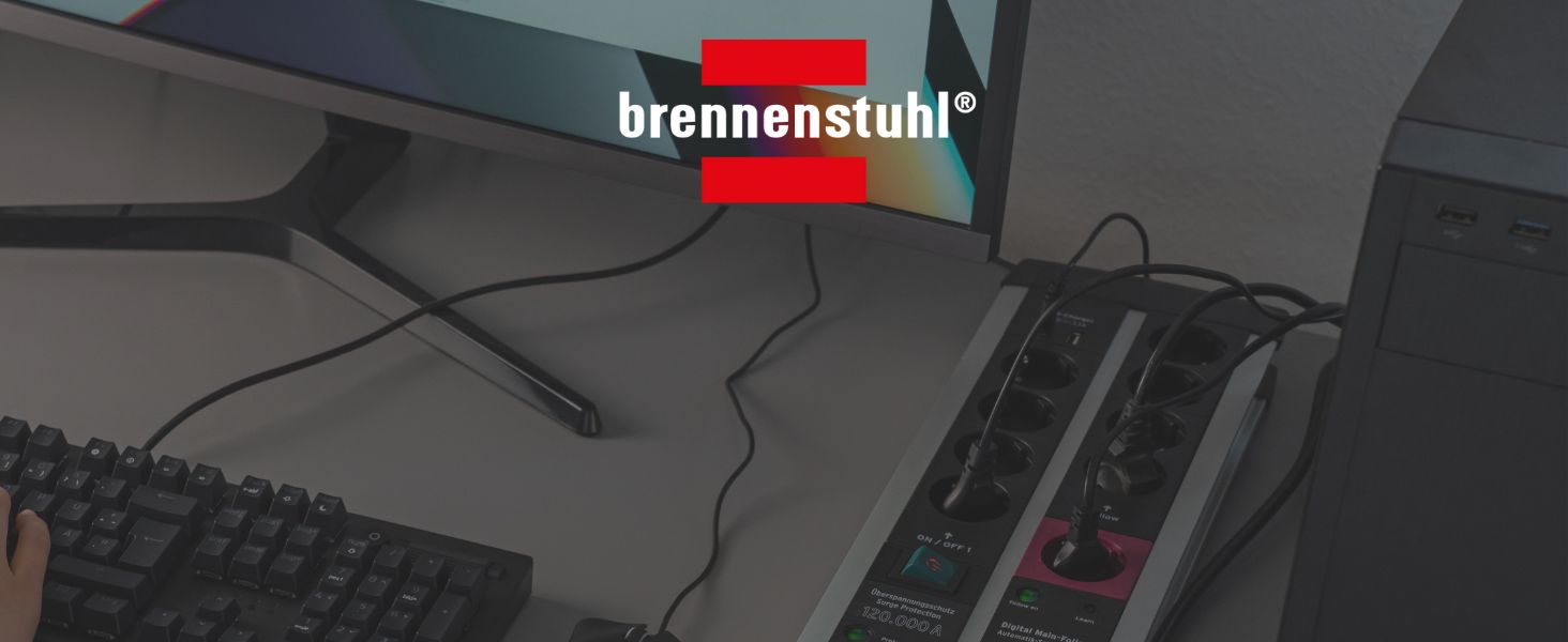 Бренненштуль Premium-Protect-Line Мережевий фільтр для геймерів з 11 розетками, USB 3.10A, захист від перенапруги, 3м кабель, Made in Germany (сріблястий/чорний)