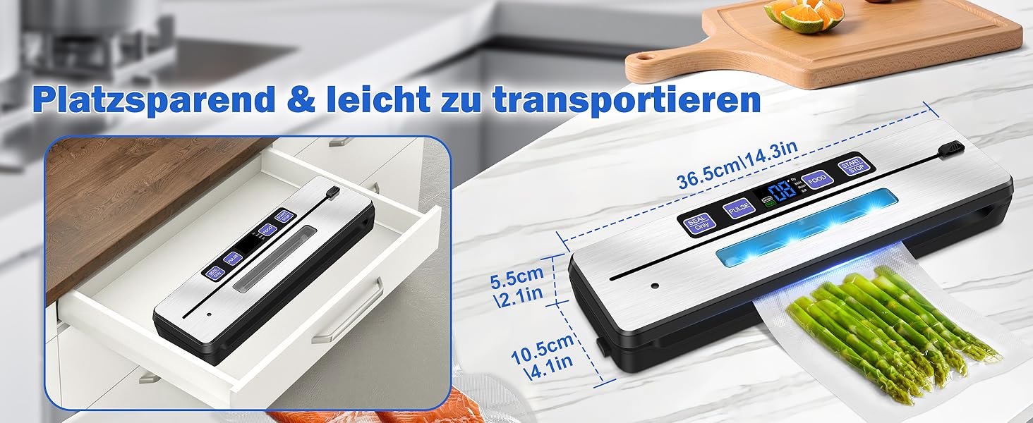 Вакуумний упаковник KLGFI 7-в-1: професійний, з подвійною зварювальною лінією, з різаком та цифровим таймером, комплект з 50 пакетами, срільно-чорний