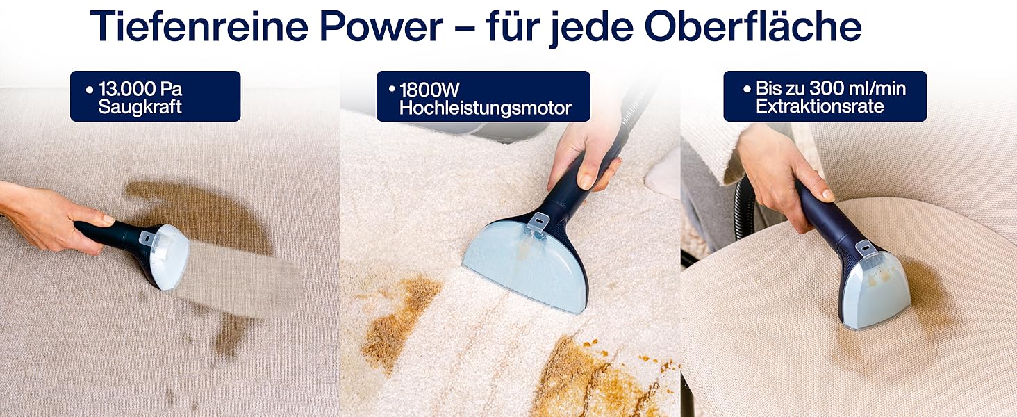 Samako Теперішній очищувач килимів та м'яких меблів – компактний ручний пристрій, потужний 400W двигун, 2 великі резервуари для води, підходить для всіх типів тканини (потужна версія (2000 Вт))