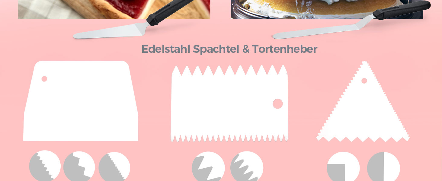 Ohuhu Поворотна платформа для тортів, 30 см, з лопатками та скребками, рожева | Для декорування та випікання