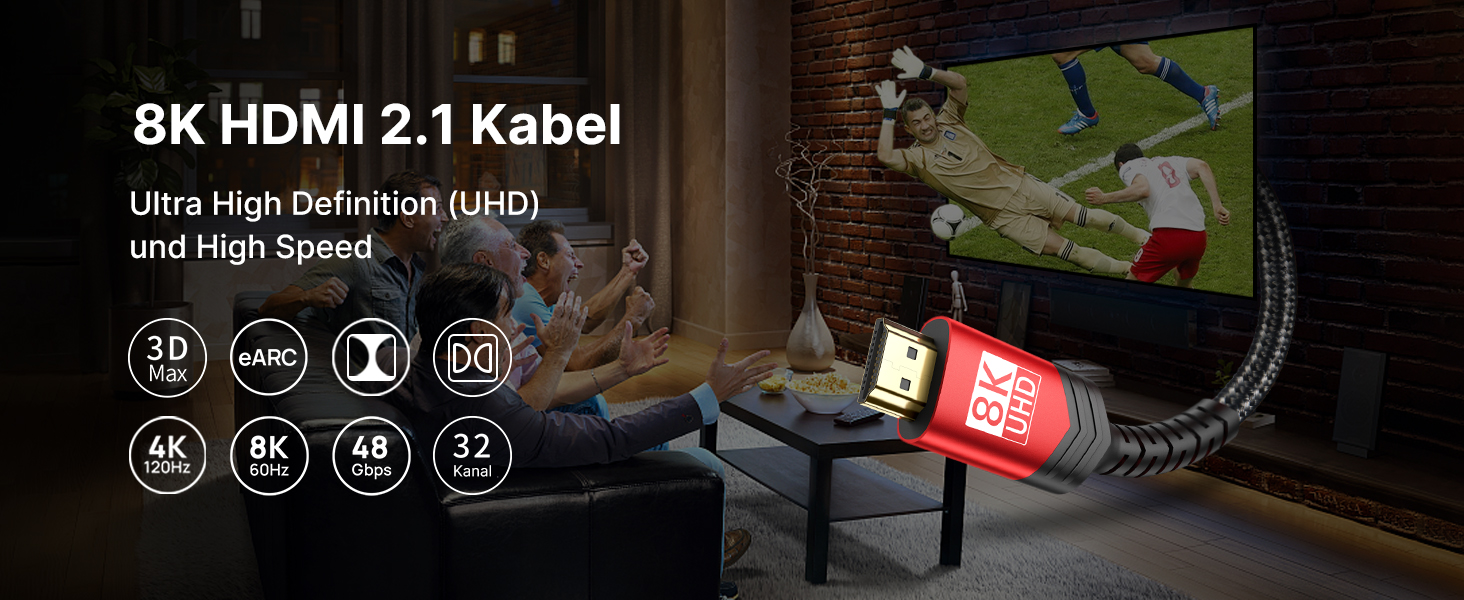 Кабель HDMI JSAUX 8K 3 метри (2 шт.) | 48Gbps, 8K@60Hz, 4K@120Hz, HDR10+, eARC, HDCP 2.2/2.3, Dolby Vision, сумісний з PS5, PS4, UHD TV, монітором - Червоний