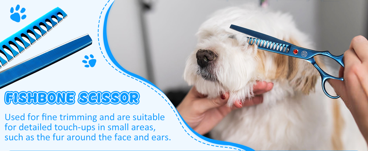 Професійний набір ножиць для грумінгу собак Moontay 7 дюймів (3 ножиці): вигнуті, прямі, розріджувачі (блакитний)