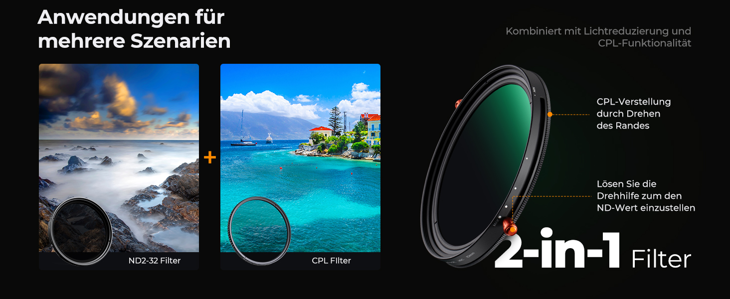 CPL/ND2-ND32 фільтр K&F Concept 40.5мм 2-в-1 (поляризаційний та нейтральний)