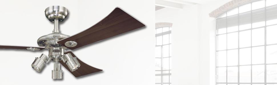 Вентилятор стельовий Westinghouse Audubon 7211940, метал, нікель щіткований, 122x122x39 см, енергоефективність A++-E, патрон GU10
