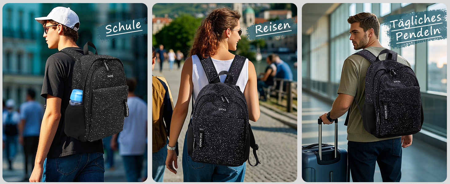 Рюкзак Zicac для чоловіків та жінок, Casual рюкзак для ноутбука 16 дюймів, легкий шкільний рюкзак для учнів та студентів, Daypack, рюкзак для подорожей, універсітету, школи, ділових поїздок, чорний