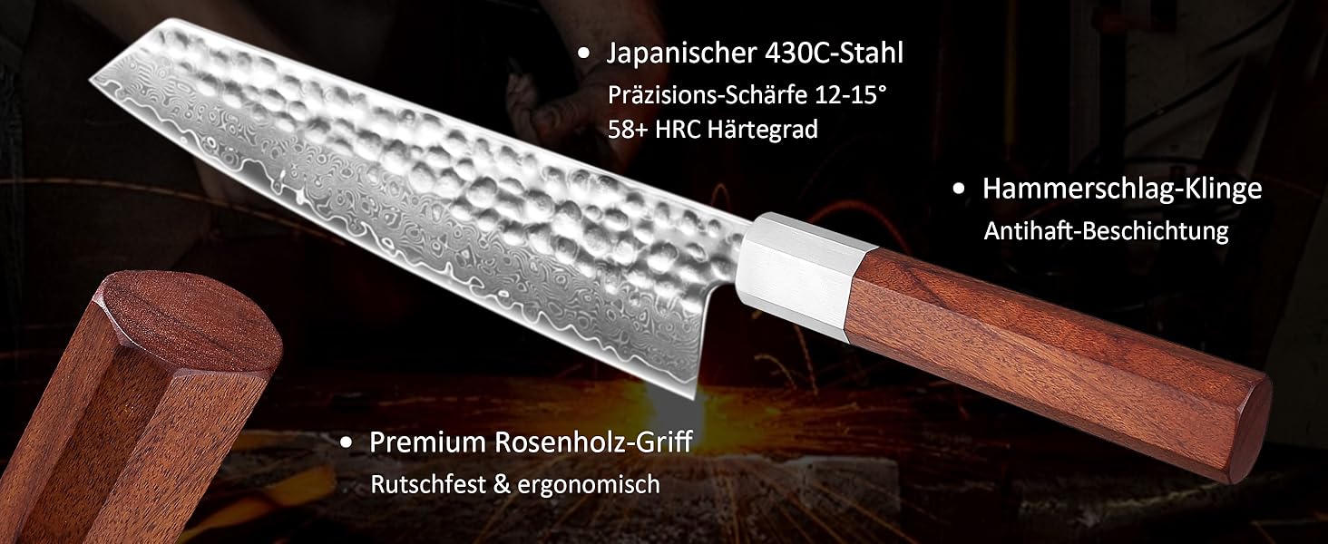 Кухонний ніж YOTSUBA Hackmesser 18 см, кухонний тесак, професійний ніж для м'яса та овочів, з ергономічною ручкою Pakkawood