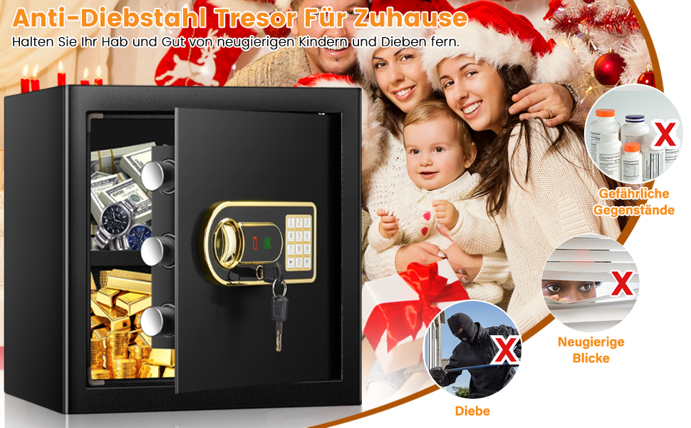 Сейф настінний Mejasg Safe Tresor Klein для дому, гроші, медикаменти, ювелірні вироби, 23x17x17 см (45л)