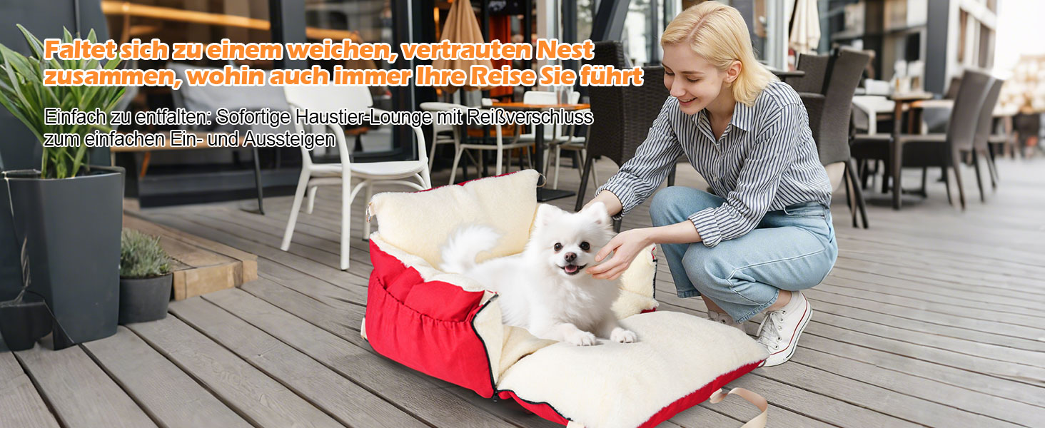 Автокрісло для собак 3-в-1 – переносна лежанка для маленьких собак, з м'яким матрацом, для переднього або заднього сидіння, внутрішнє та зовнішнє використання (червоний)