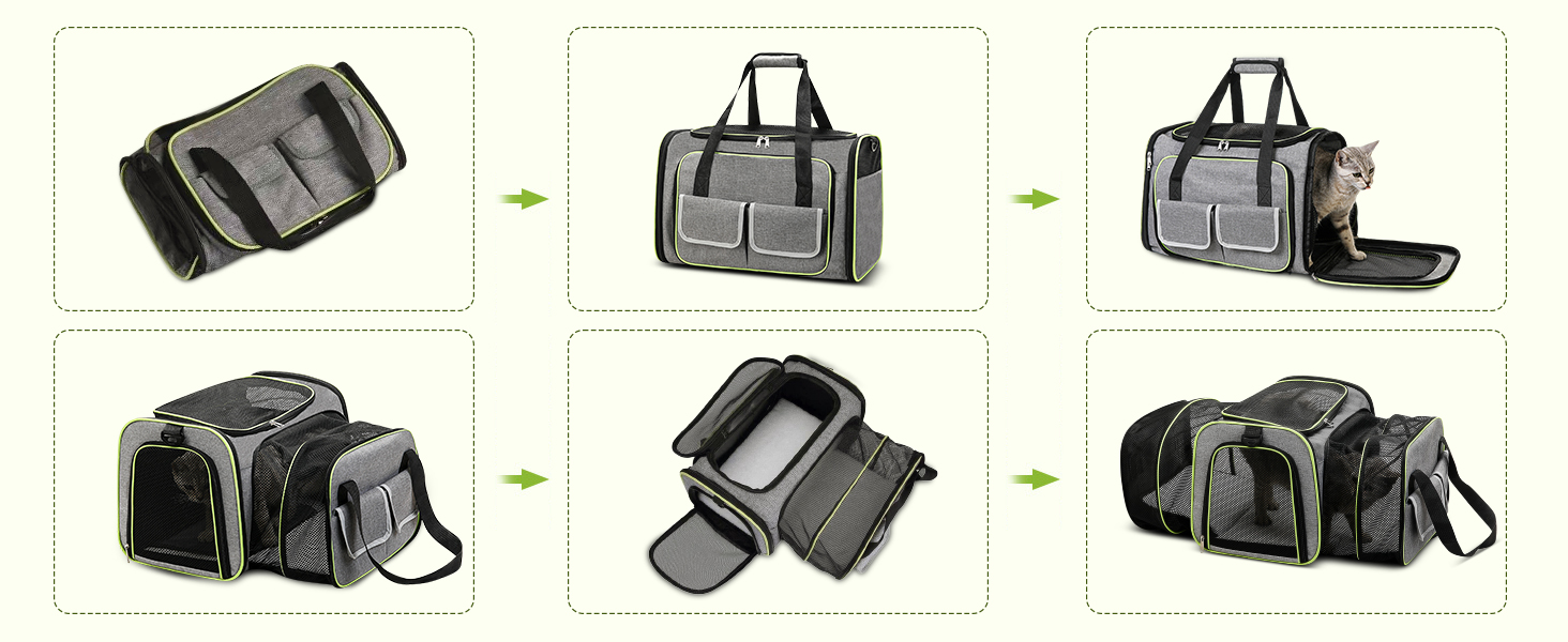 Розширювана переноска для котів та собак ALLSOPETS. Складана переноска для домашніх тварин, сумка-переноска для подорожей, походів, кемпінгу (Сірий, S)
