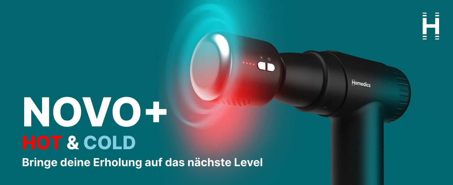 Масажер Homedics NOVO+ з підігрівом та охолодженням – електричний масажер з регулюванням температури, 4 насадки, 6 інтенсивностей, глибоке розігрівання, акумуляторний, з кейсом