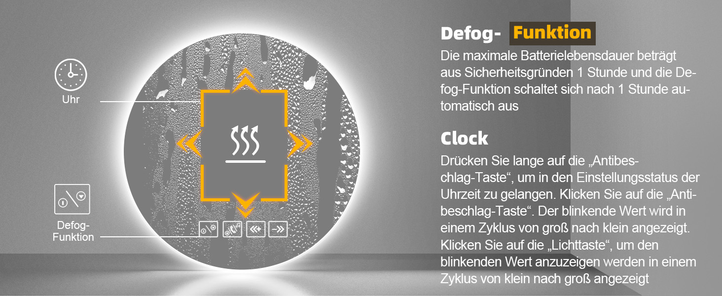 Дзеркало для ванної кімнати Viugreum з підсвічуванням 50x75 см, овальне LED дзеркало, регульована яскравість, 3 кольори світла, проти запотівання, годинник, сенсорне управління, LED дзеркало для ванної кімнати, вітальні