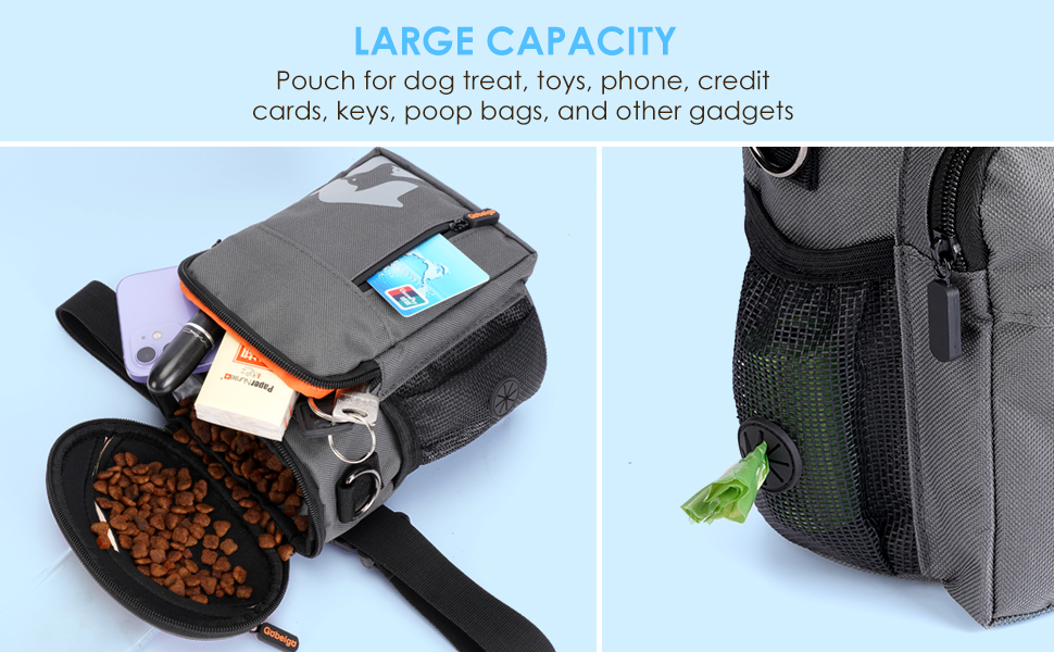 Набір для собак: ласощі Hundeleckerlis, кликер для тренувань, сумка на пояс з дозатором кульок, кишенька для ласощів (сірий/помаранчевий)