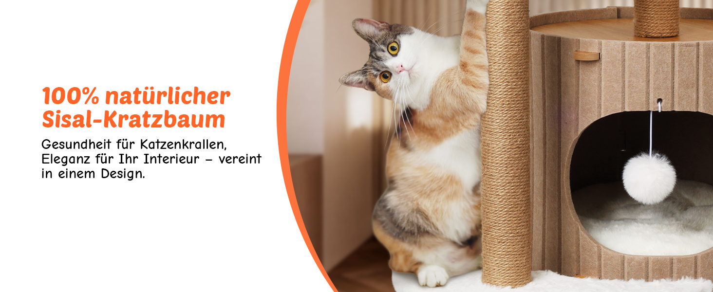 Котячий будиночок з подряпальником - великий, стійкий, з біо-льону, для котів до 25 кг (Бежевий)