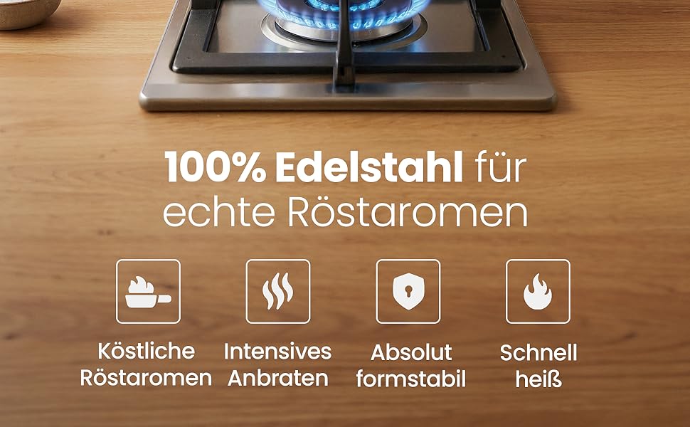 Сковорода нержавіюча сталь 24 см Edelstahlpfanne – для індукції, професійна, універсальна. Підходить для стейків та пасти, без покриття PFOA/PTFE/PFAS, жароміцна.