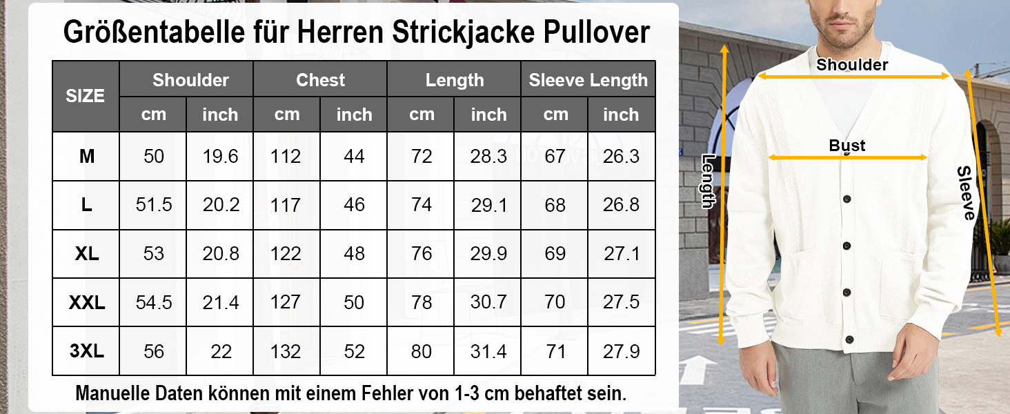 Чоловічий кардиган з в'язаного полотна, з V-подібним вирізом, чоловічий светр з довгими рукавами, класичний зимовий кардиган з ґудзиками та кишенями (білий, XXL)