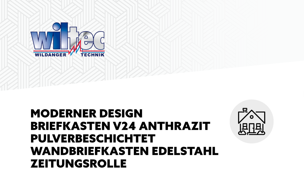 Поштовий ящик Wiltec Designer V24 антрацит/нержавіюча сталь 370x105x370 мм, настінний, з замком, оглядовим вікном та тримачем для газет