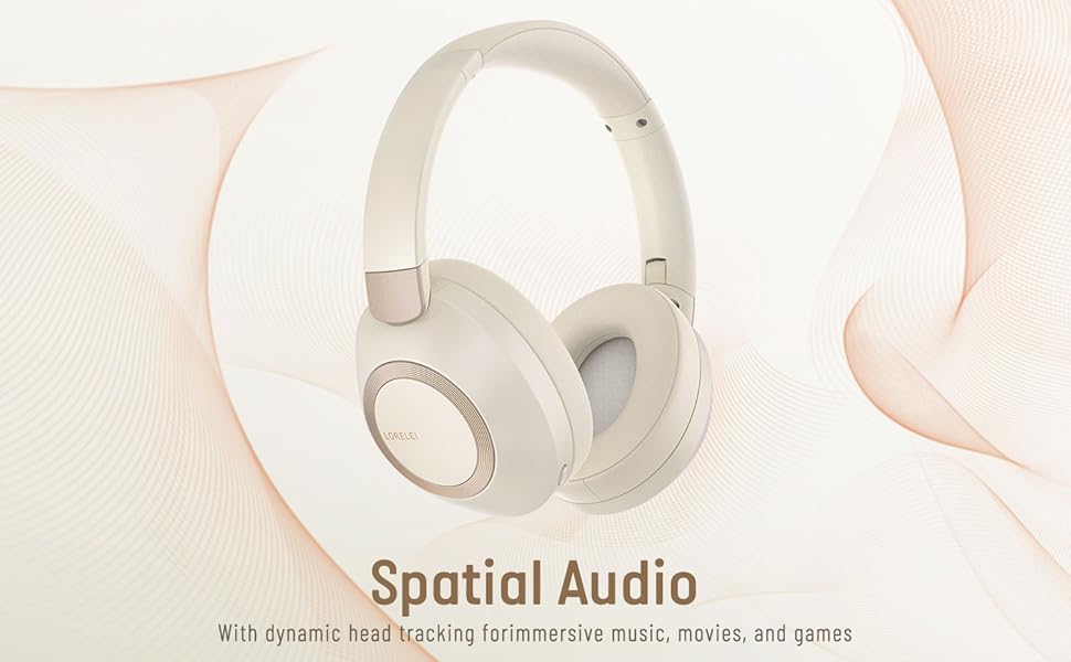 Бездротові навушники LORELEI B-C6 Over-Ear з Bluetooth, 50 годин роботи, складні, легкі, з глибокими басами, мікрофоном та амбушюрами з Memory Foam (Бежево-білі)