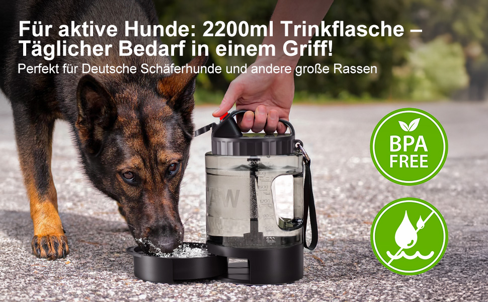 Льосоток 2200 мл пляшка для води для собак, переносний XXL великий об'єм - для подорожей та кемпінгу для великих собак (Чорний)