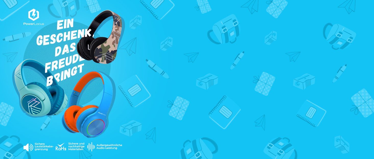 Дитячі навушники PowerLocus Bluetooth Over-Ear з обмеженням гучності 85dB, LED-підсвічуванням, складний дизайн, HD Stereo, мікрофон для телефону, планшета, ПК, TV (Синій)