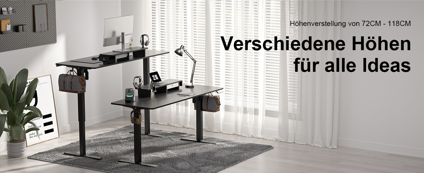 Electric Standing Desk with Drawers | Adjustable Height Desk with Monitor Stand & Phone Holder for Home Office & Office | 120x60cm Black