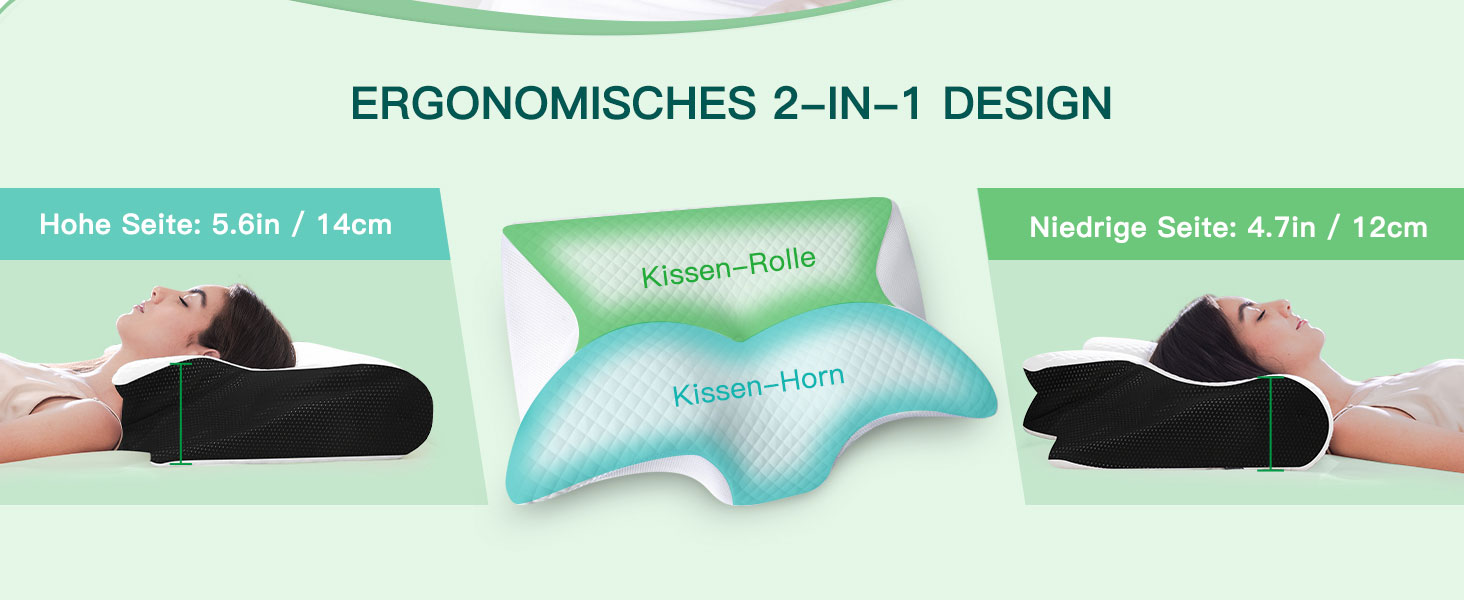 Подушка для шиї та頸ного відділу 2 в 1 з ефектом пам'яті (Memory Foam), чорна, 60x40x12/14 см