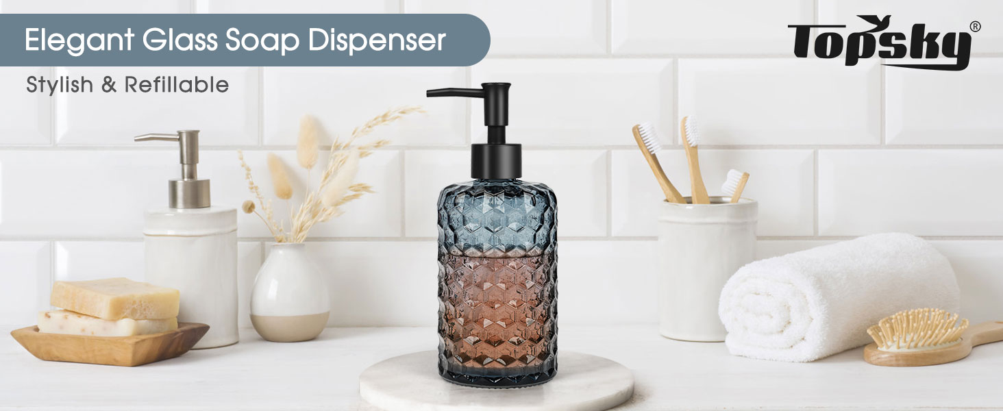 Скляні дозатори для мила Topsky (2 шт.), 400 мл, з чорною помпою, для кухні та ванної кімнати