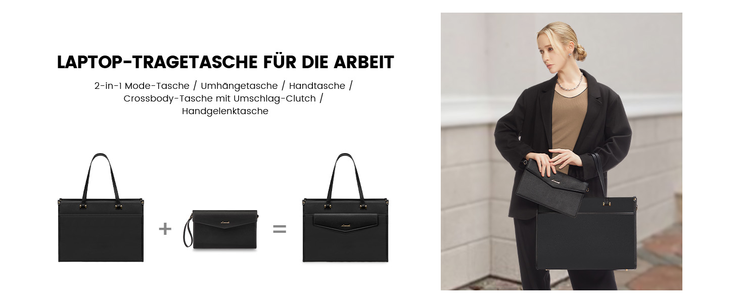 Сумка для ноутбука LOVEVOOK жіноча водонепроникна, сумка для роботи та навчання, бізнес-портфель, 17.3 дюйми, чорний/бежевий/коричневий