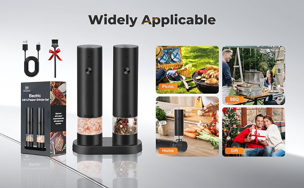 Електричні млини для солі та перцю (2 шт.), USB, для великої солі та перцю