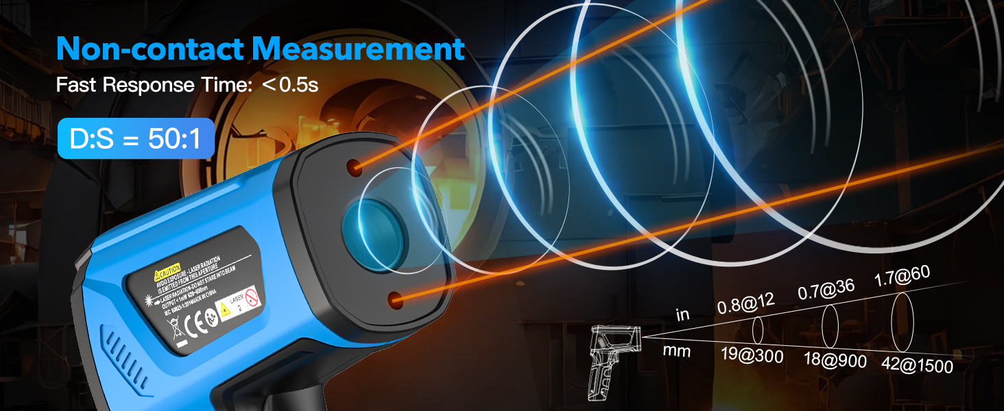 Інфрачервоний термометр MESTEK -40°C до 1600°C: цифровий лазерний вимірювач температури з K-зондом, LCD дисплеєм та сигналізацією. Підходить для кухні та промисловості.