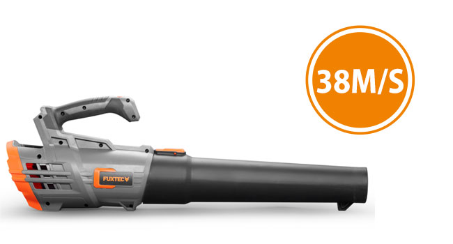 Акумуляторний повітродув FUXTEC 20V FX-E1LB20 з 2 акумуляторами Li-Ion 2Ah та зарядною станцією 2,4A, для саду, доріжок і подвір'я, тиха робота, швидкість до 38 м/с