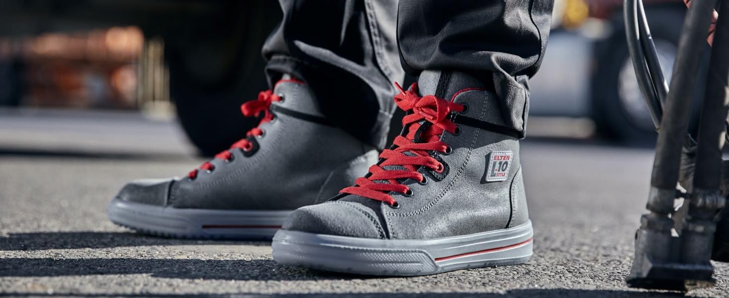 Робочі черевики ELTEN VINTAGE Mid ESD S3 для чоловіків, шкіряні, з металевим носком, легкі, спортивного стилю, сірого кольору, розмір 46 EU