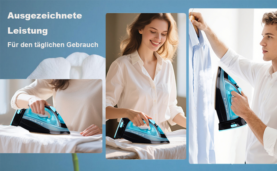 Праска, парогенератор 2400W бездротова Powersteam Ultra з керамічною підошвою, самоочищення, функція розпилення, стоп-крапля, автоматичне вимкнення, блакитна