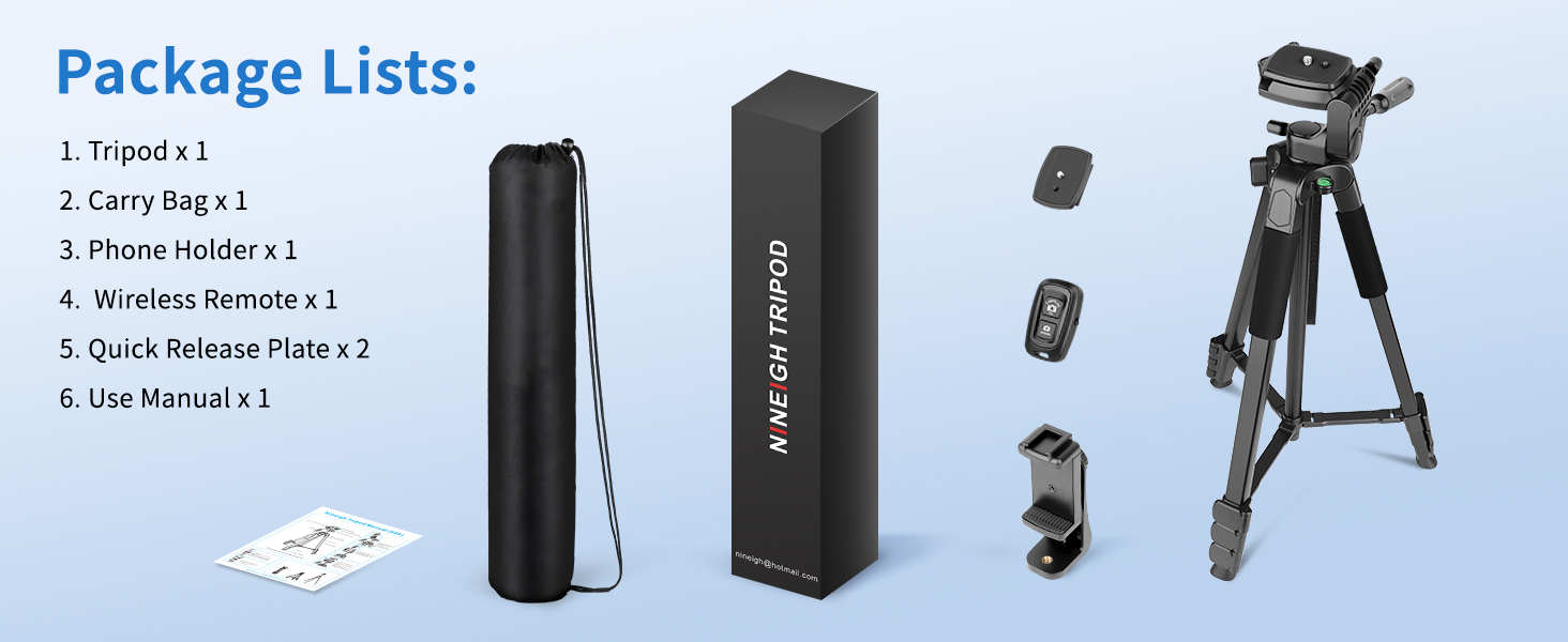 Штатив для камери Nineigh 172см, для смартфона з пультом, легкий, алюміній, 3-х секційний, для фото та відео