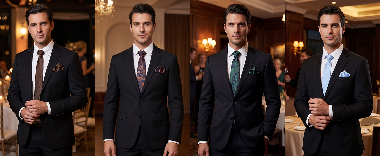 HISDERN Комплект краваток для чоловіків: 3 краватки + 1 нагрудна хустинка. Шовкові краватки, класичний стиль, для весілля та свят.