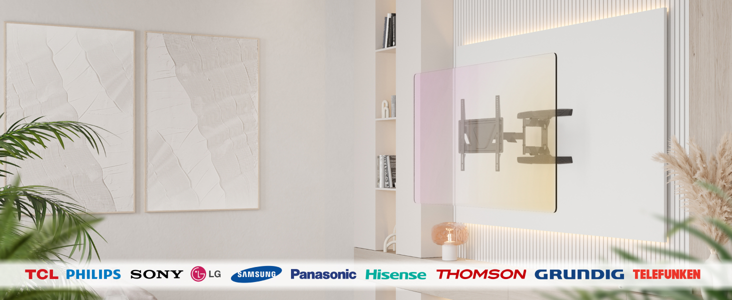 Кріплення для телевізора RICOO S9544 - поворотне та нахильне, для телевізорів 40-65 дюймів, до 45 кг, VESA 400x400 мм, універсальне, підходить для плоских та curved телевізорів