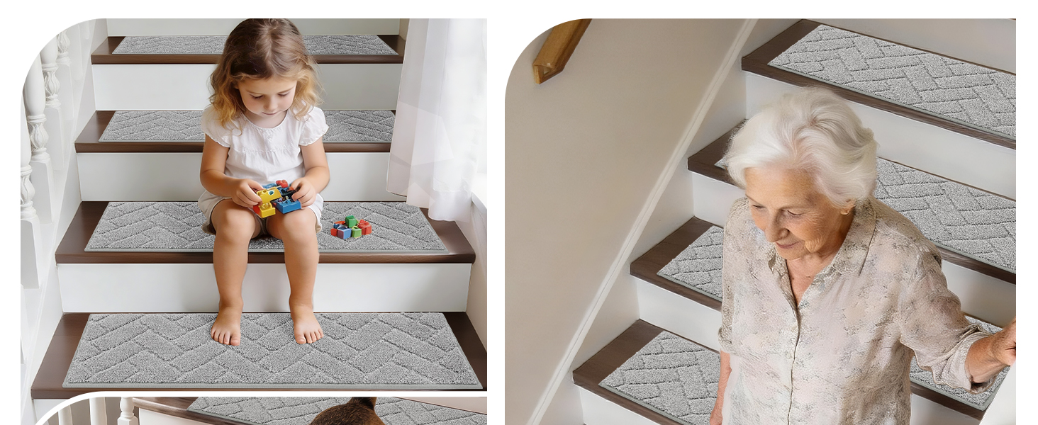 Килимки на сходи BEQHAUSE антиковзні, 22x70 см, сірі (15 шт.) - для дітей, літніх людей, домашніх тварин, машинне прання