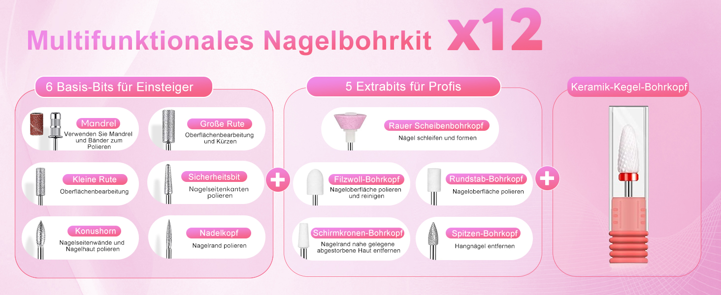 Електрична машинка для манікюру та педикюру CozyZen Professional: набір для догляду за нігтями з LCD-дисплеєм, керуванням рукою та ногою, тиха робота (рожевий)