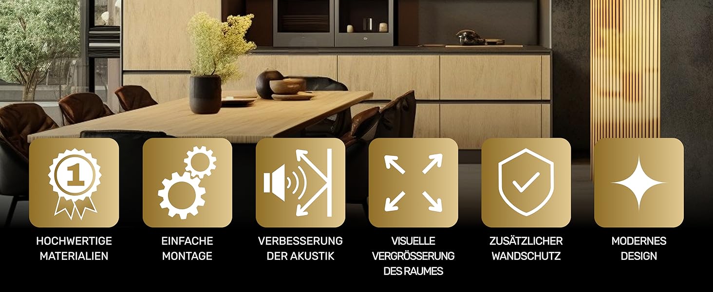 Акустичні настінні панелі з фетру Royal Gold 434, комплект 2 шт. (275x27 см), загальна площа 1,485 м²