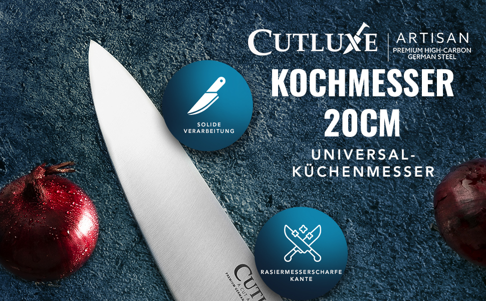 Ніж кухарський Cutluxe 20 см – кухонний ніж з німецької сталі, серія Artisan