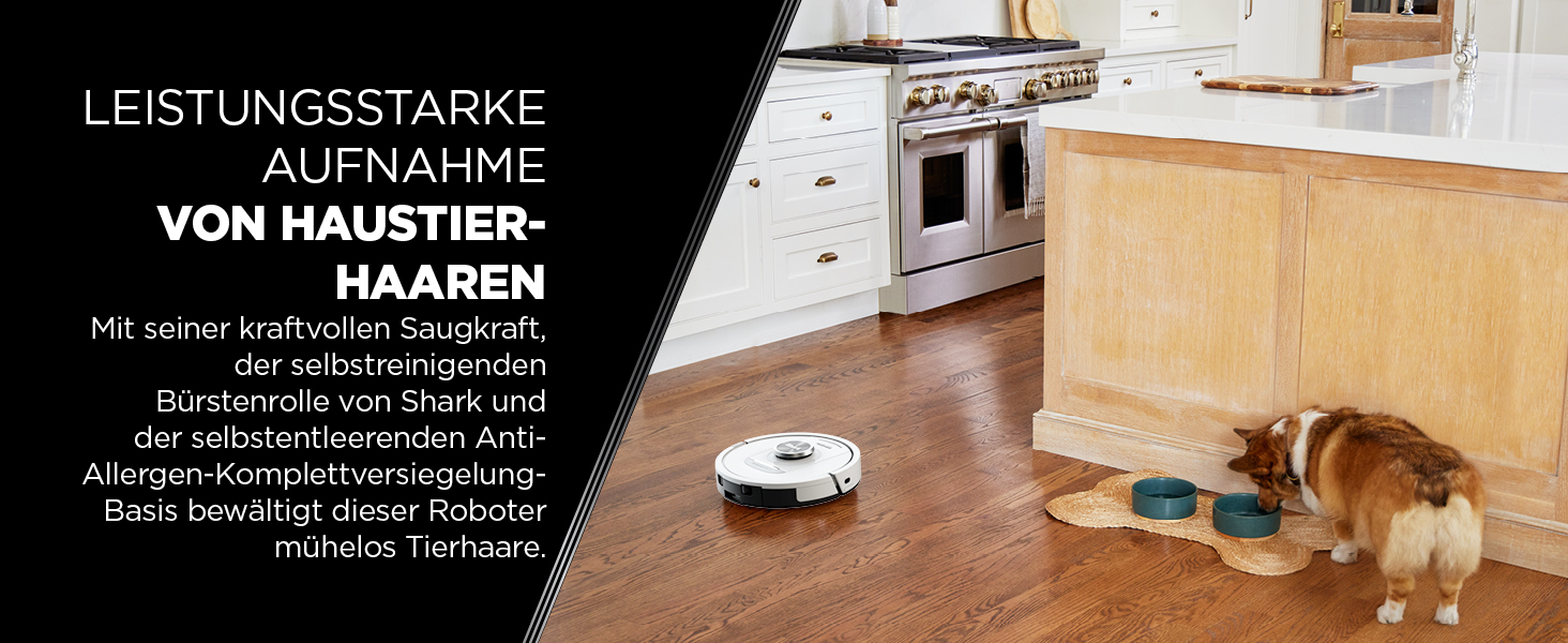 Робот-пилосос Shark PowerDetect з базою самоочищення, самостійно спустошується до 60 днів, для шерсті тварин, килимів та твердих підлог, з 3D- та LiDAR-навігацією, 14,5 см заввишки, білий