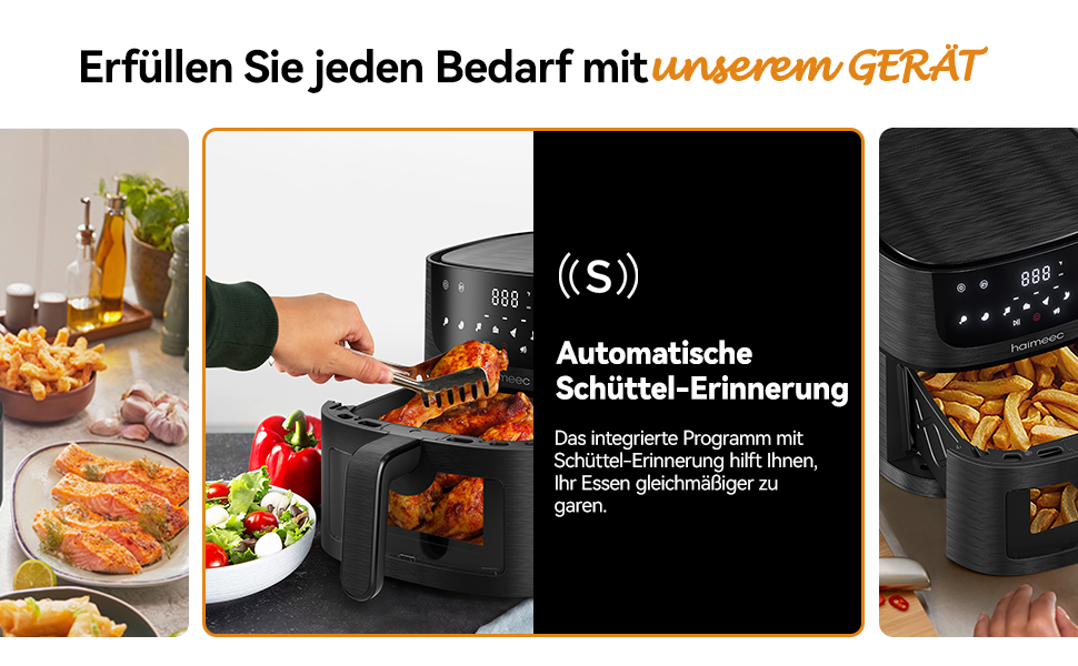 HAIMEEC 6L Air Fryer with Viewing Window - 8-in-1 Oil-Free Fryer, Shake Reminder, Non-Stick Coating, 30-200°C, 78 Recipes, Quiet Operation