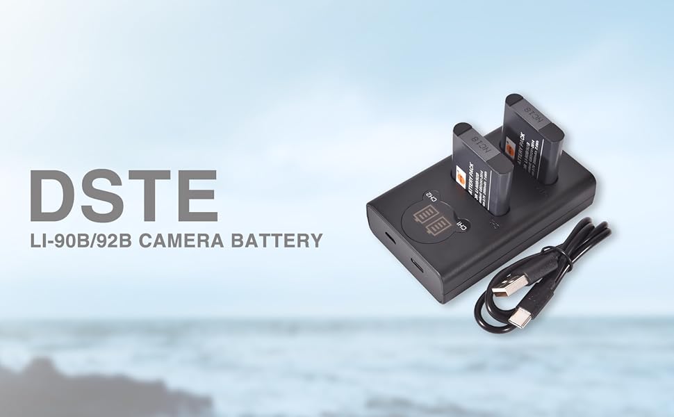 Замінна батарея DSTE 2x LI-90B + подвійний USB-зарядний пристрій з LCD-дисплеєм для Olympus SH-1, SH-50, iHS SH-60, SP-100, SP-100EE, Tough TG-1, iHS Tough TG-2, iHS Tough TG-3, XZ-2 iHS