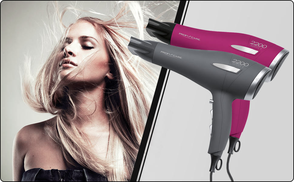 Фен Profi Care PC-HT 3045 сірий антрацит/срібло: 2200W, 3 режими, Cool Shot, насадка для укладки, 2 фільтри