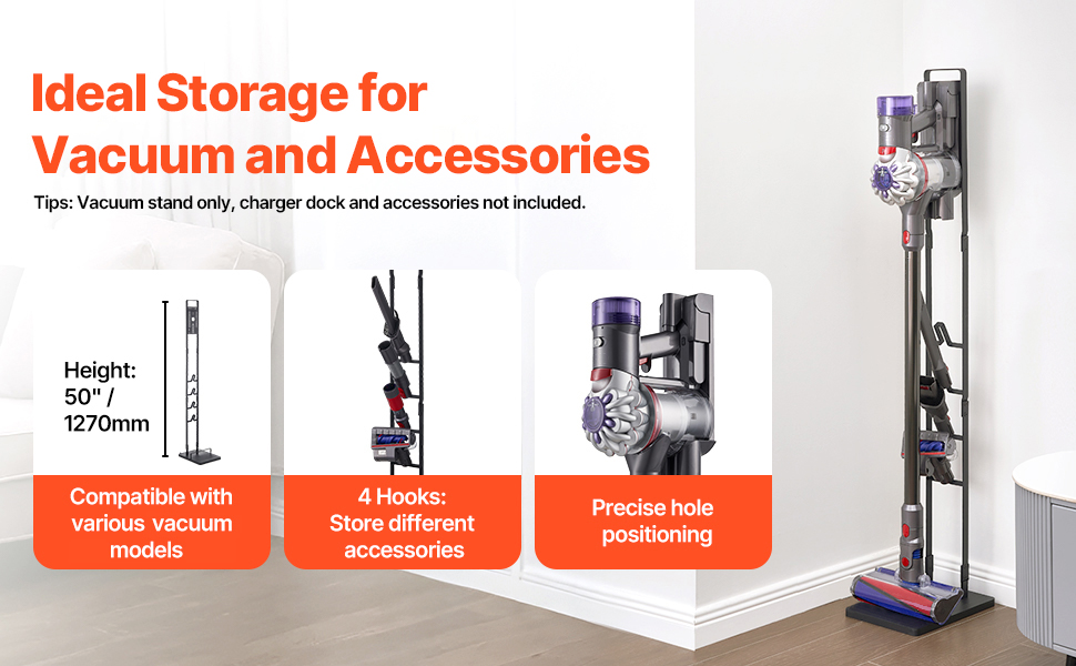 Стійка для бездротового пилососа Dyson V6 V7 V8 V10 V11 V15 з 4 гаками, чорна - VEVOR