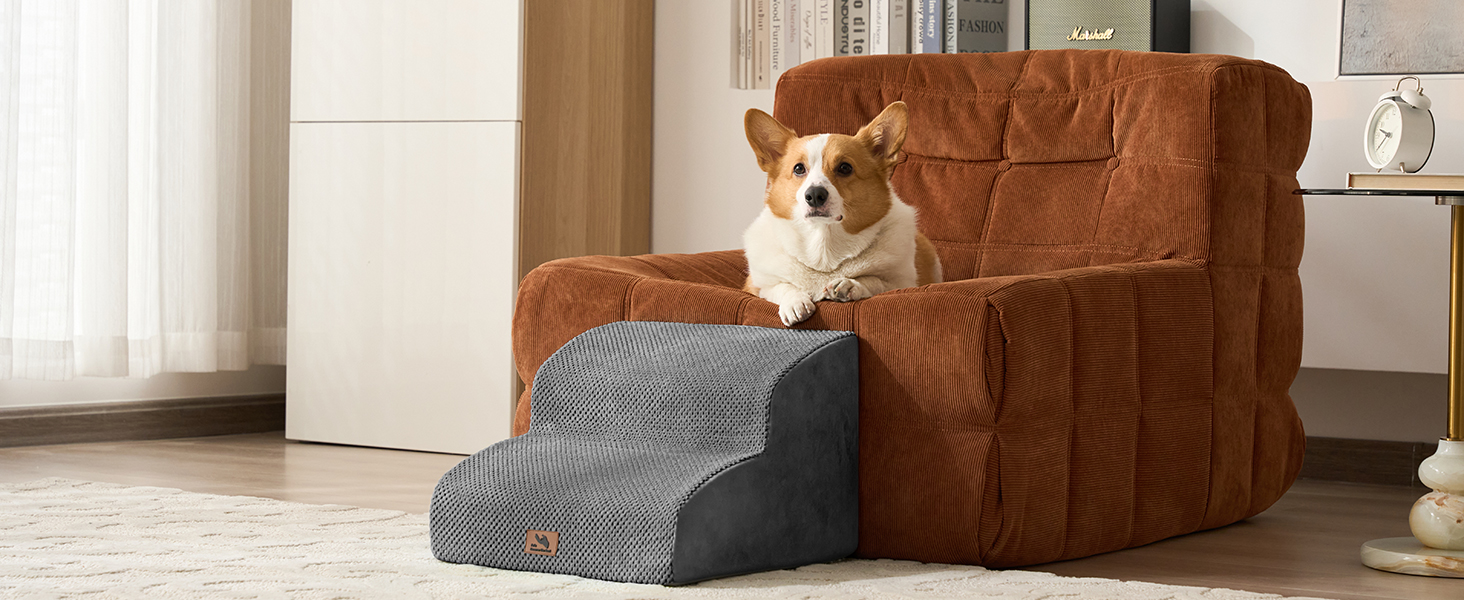 Сходинка для собак, 2 сходинки, 30 см, для маленьких собак та котів, миється, неслизька, сіра