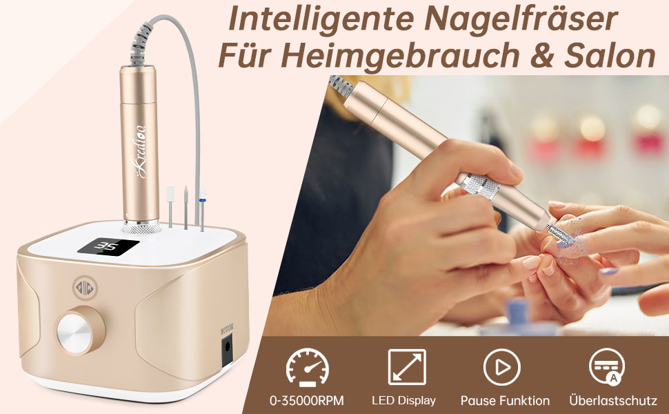 Електричний фрезер для нігтів Kredioo 11 в 1 з LED дисплеєм, 35000 об/хв, для манікюру та педикюру (манікюрний фрезер)