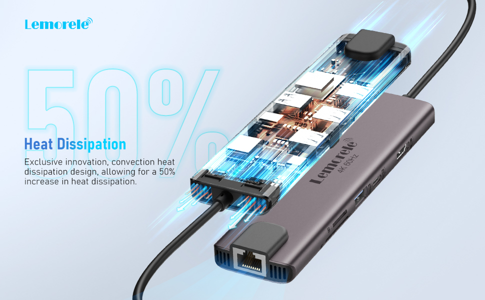 Lemorele USB-C Док-станція: 11-в-1 хаб з 2xHDMI 4K, 3xUSB 3.0/2.0, VGA, PD 100W, SD/TF, Ethernet (сумісна з Windows, MacBook, Dell, HP, Lenovo, Surface)