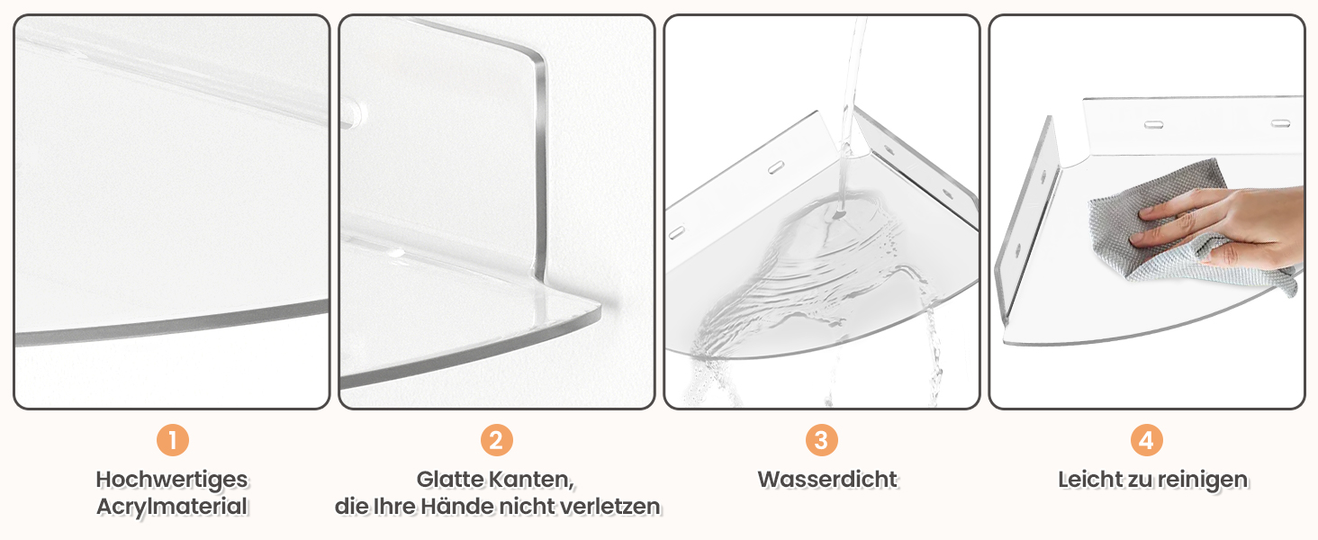 Настінні полиці Upsimples 4 шт. Білі, без свердління, 38 x 10 см, 2 способи кріплення, для ванної, спальні та кухні