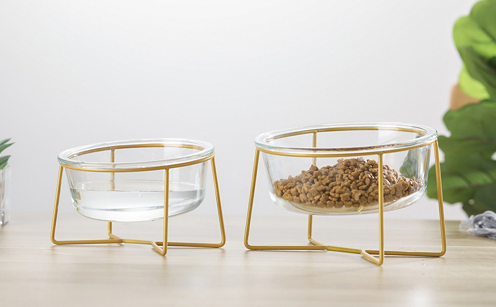 Підвищена годівниця для собак з скла - годівниця для собак з металевим підставкою - миска для їжі та води для маленьких та середніх собак та великих котів - 800 мл скляна велика