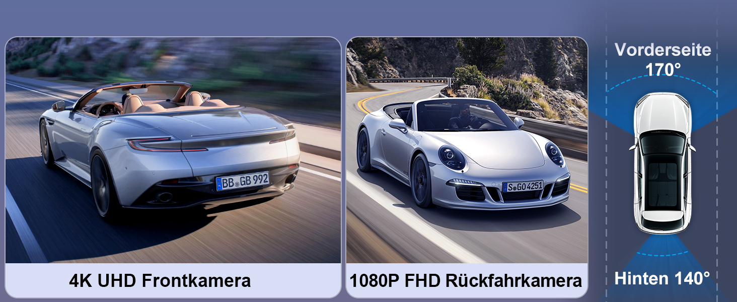 Відеореєстратор Chortau 4K+1080P з WiFi, 64GB, паркувальний режим, Super Night Vision, WDR, 170° та G-Sensor, чорний